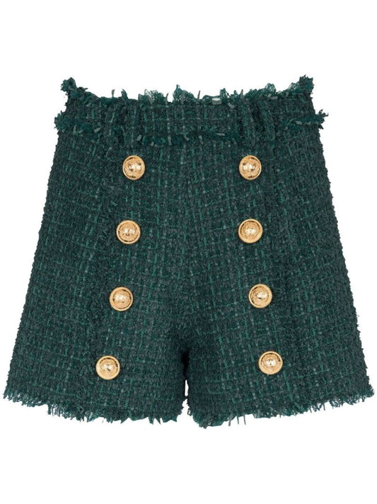 Green Tweed Button Detail Shorts