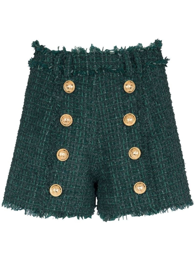 Green Tweed Button Detail Shorts