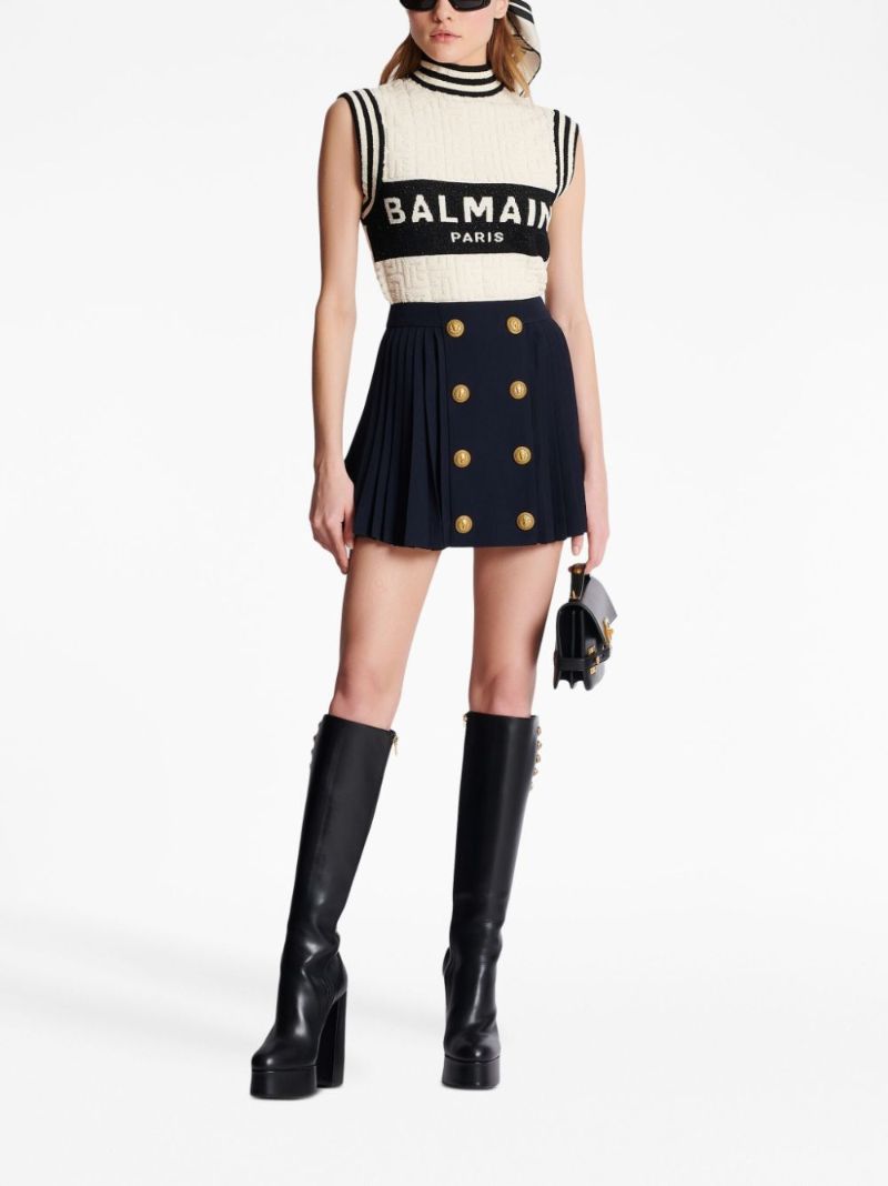 Black Pleated Wool Mini Skirt