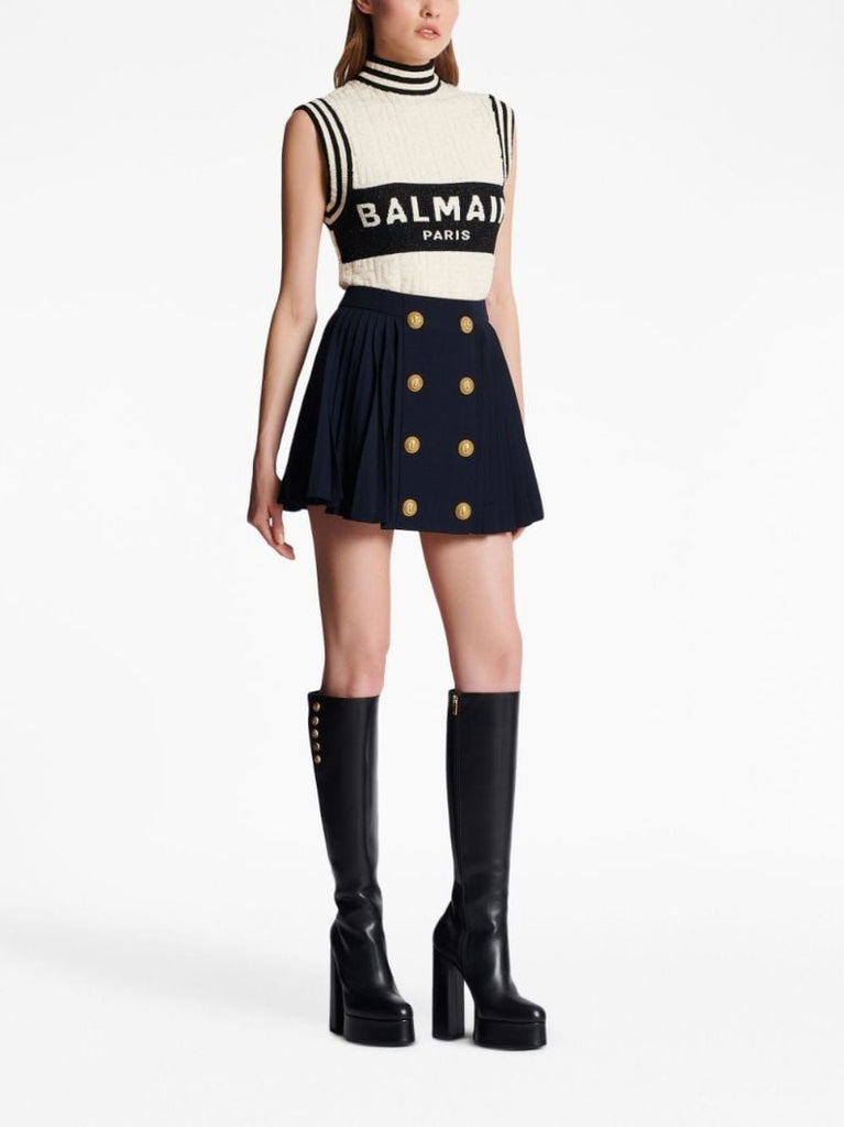 Black Pleated Wool Mini Skirt