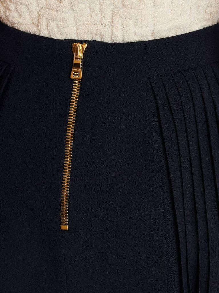 Black Pleated Wool Mini Skirt