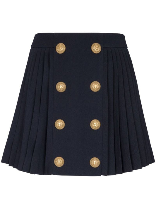 Black Pleated Wool Mini Skirt
