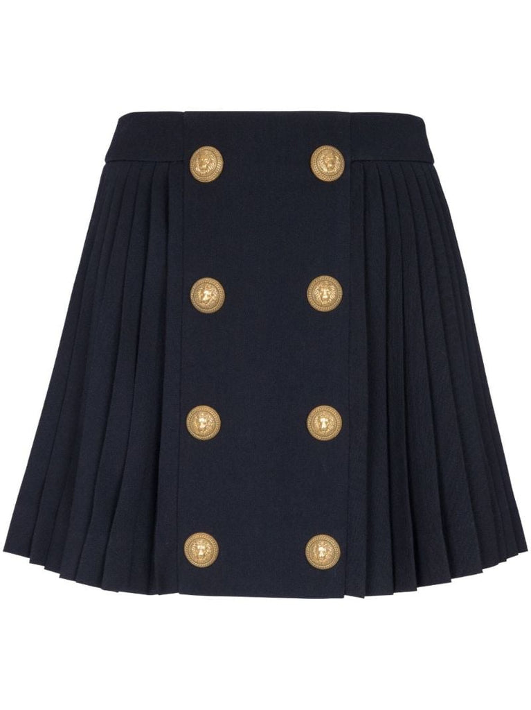 Black Pleated Wool Mini Skirt