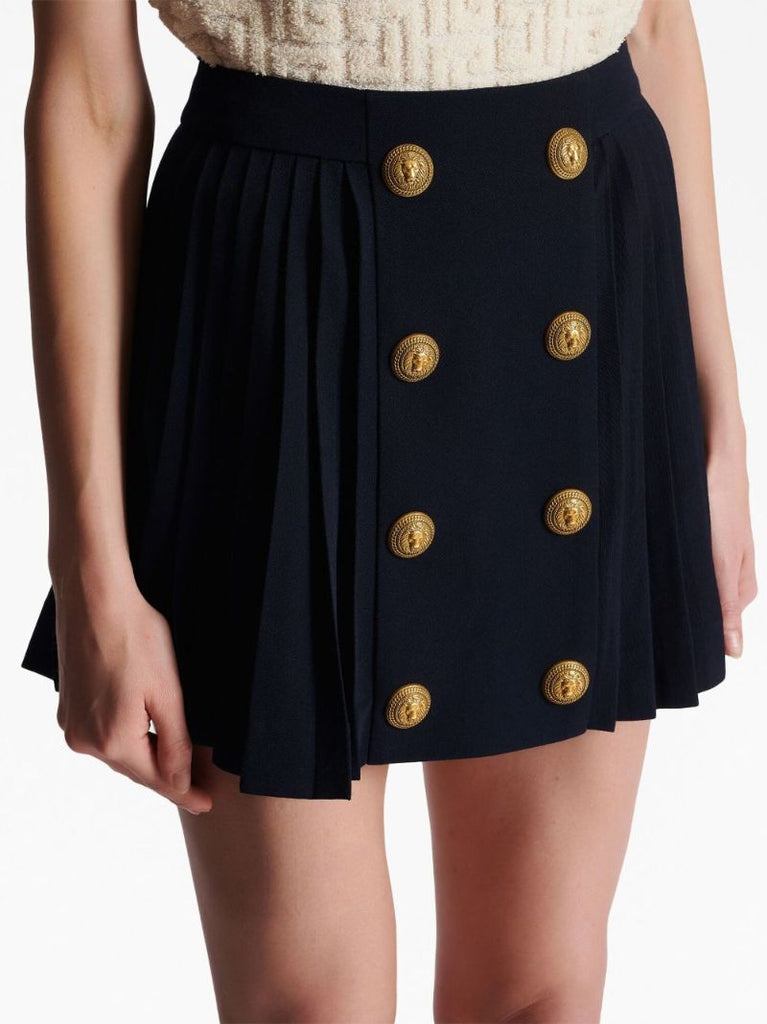 Black Pleated Wool Mini Skirt