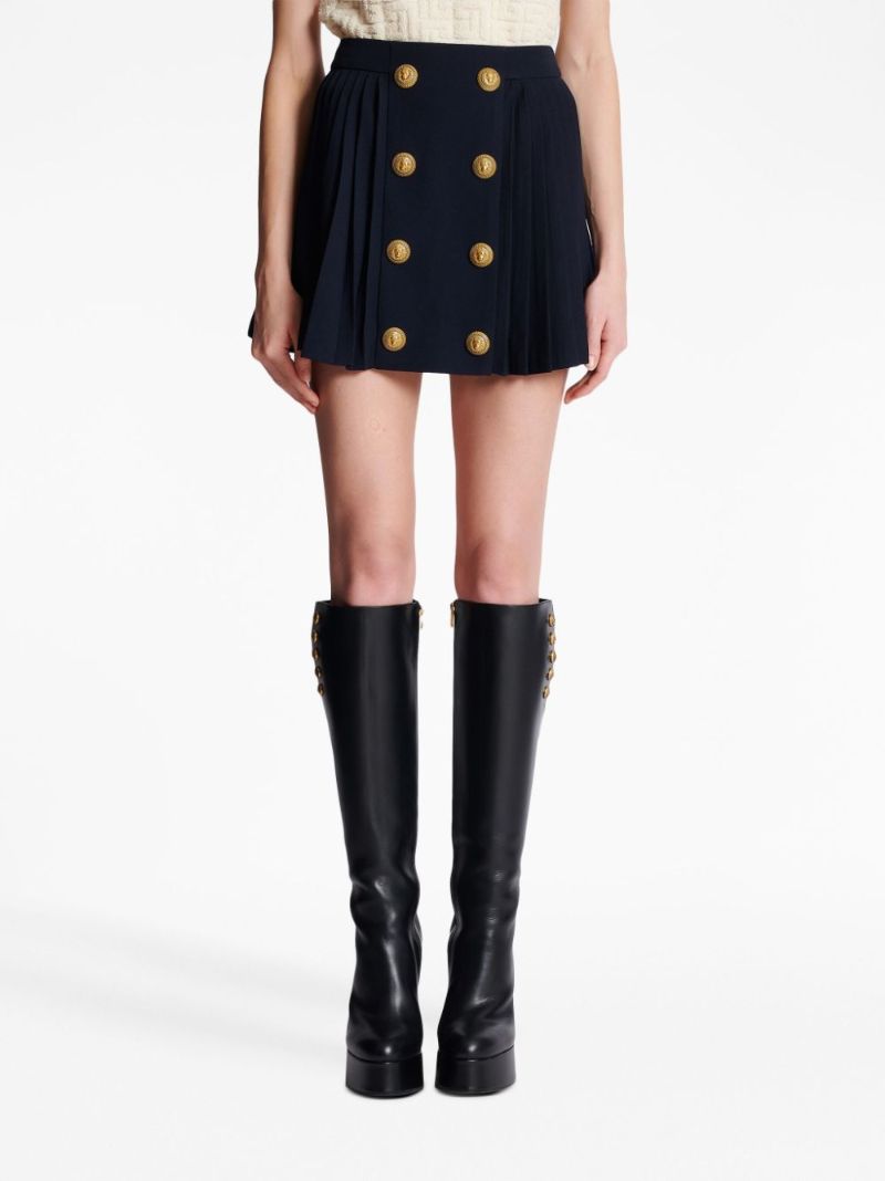 Black Pleated Wool Mini Skirt