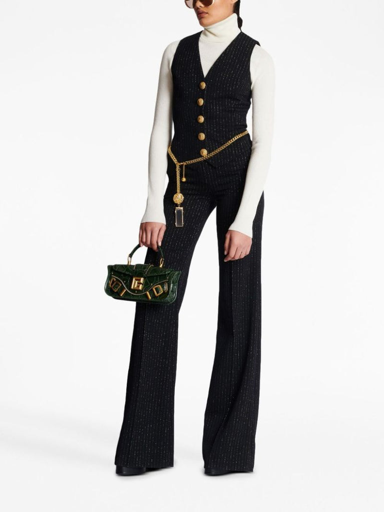 Black Lurex Striped Wool Waistcoat