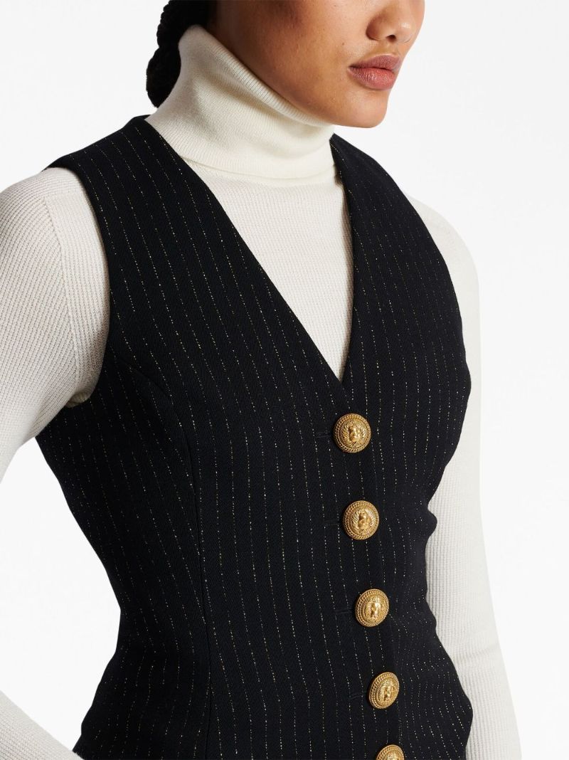 Black Lurex Striped Wool Waistcoat