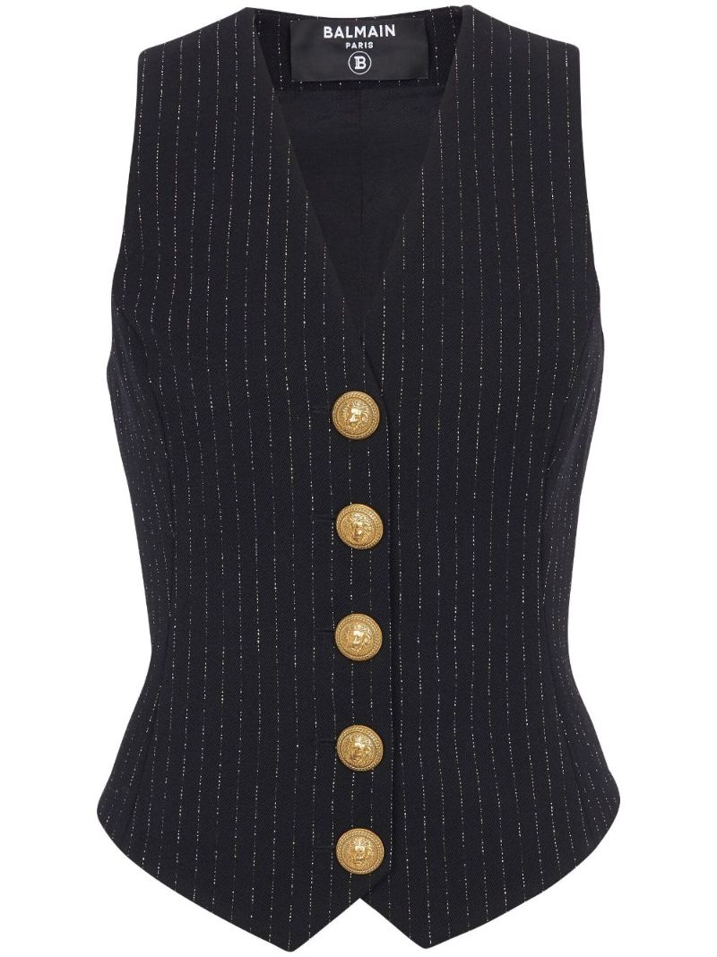 Black Lurex Striped Wool Waistcoat