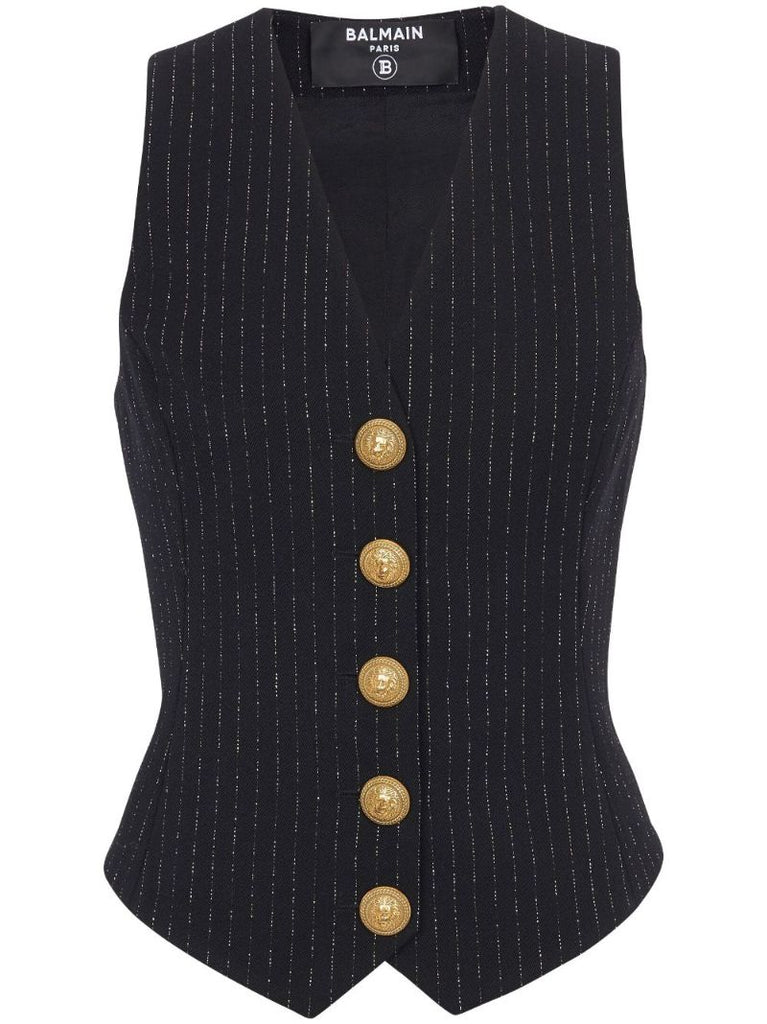Black Lurex Striped Wool Waistcoat
