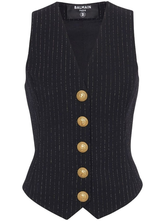 Black Lurex Striped Wool Waistcoat
