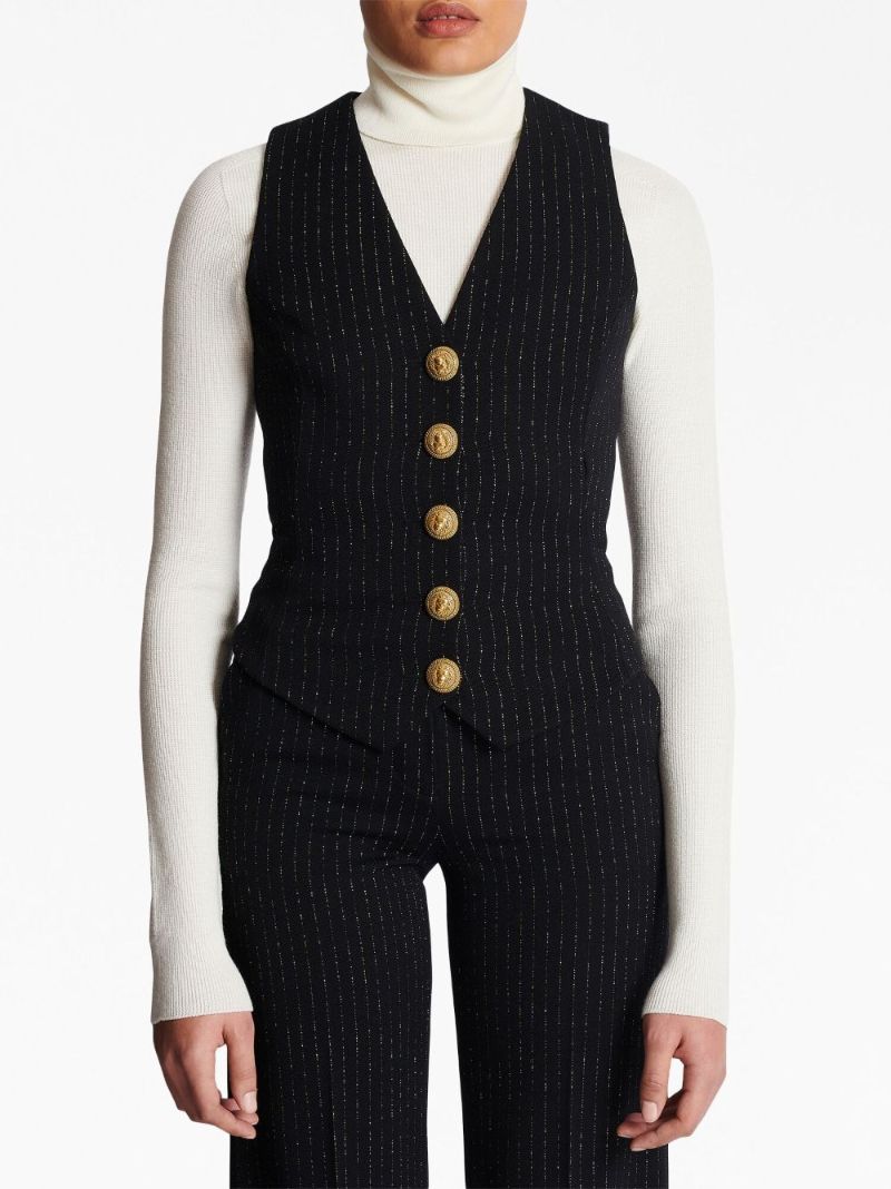 Black Lurex Striped Wool Waistcoat