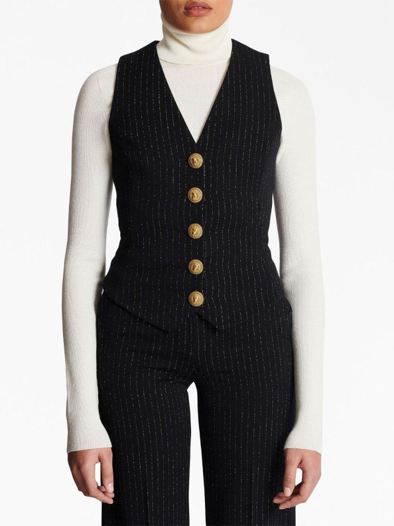 Black Lurex Striped Wool Waistcoat