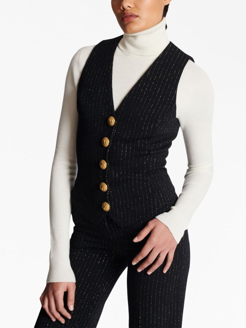 Black Lurex Striped Wool Waistcoat