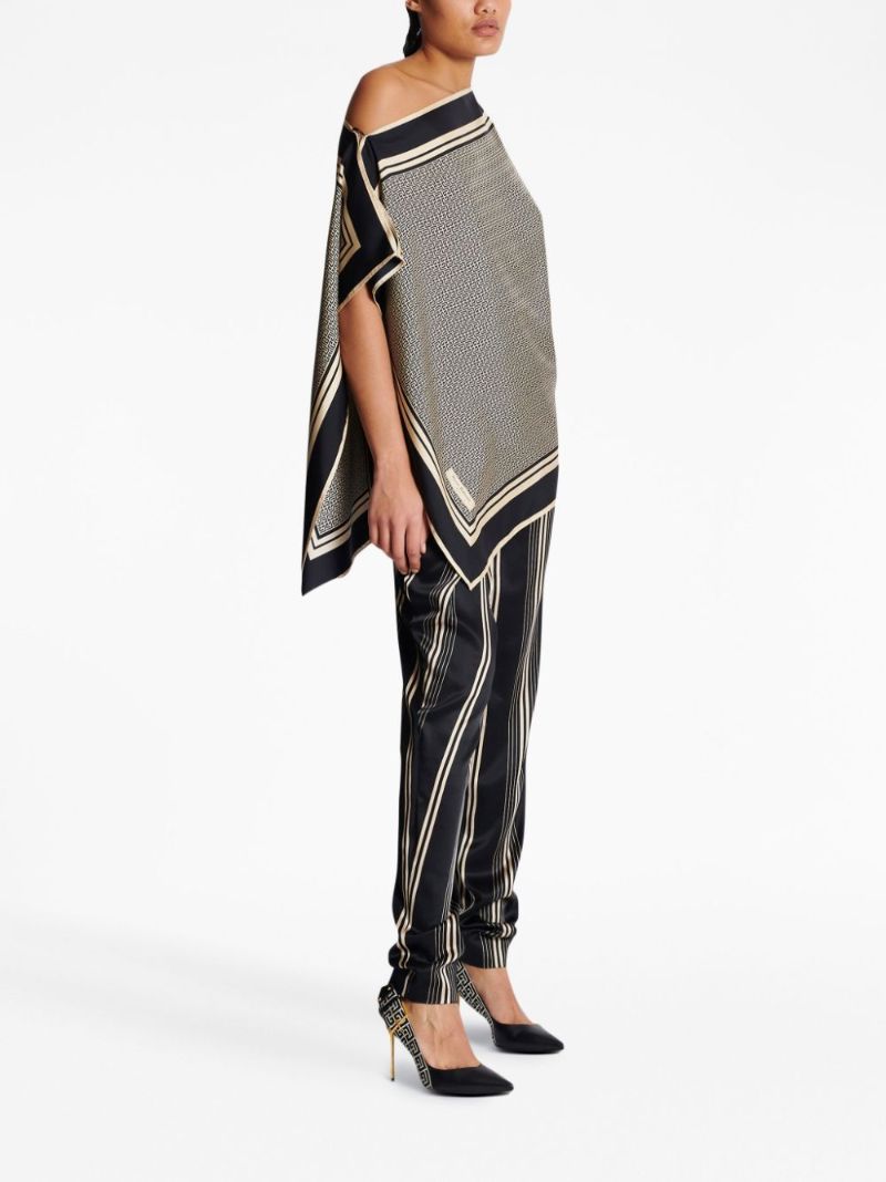 Black Asymmetric Monogram Silk Top