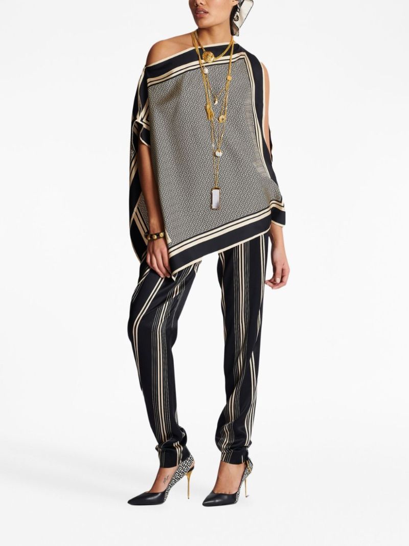 Black Asymmetric Monogram Silk Top