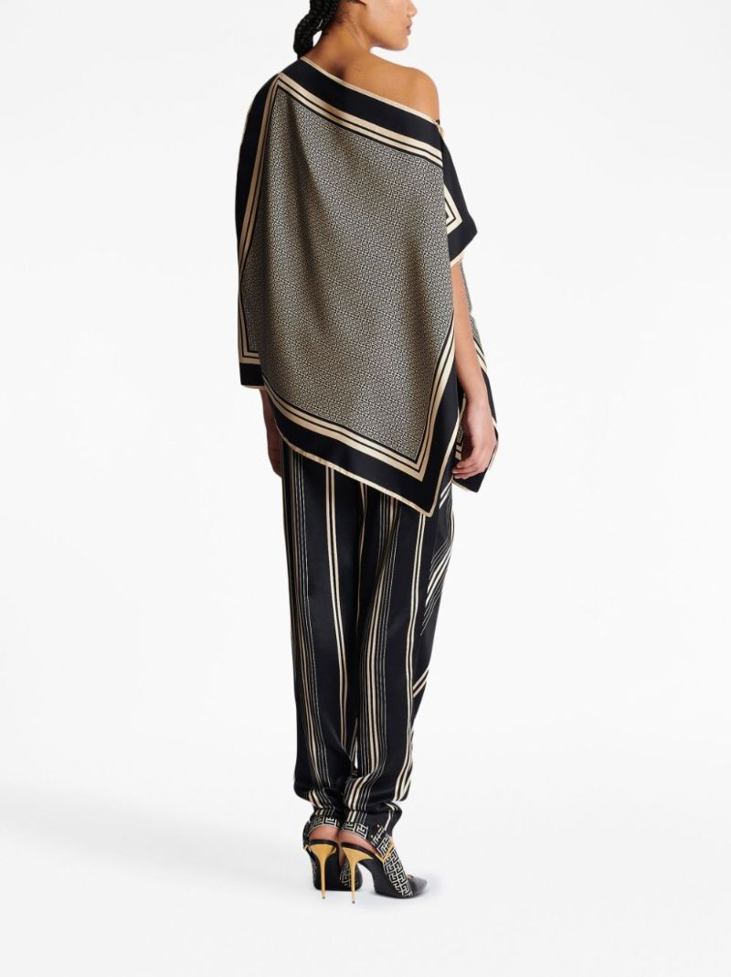 Black Asymmetric Monogram Silk Top