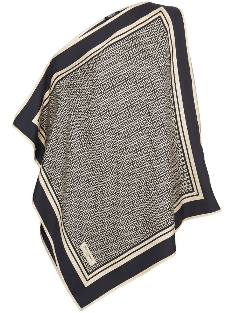 Black Asymmetric Monogram Silk Top