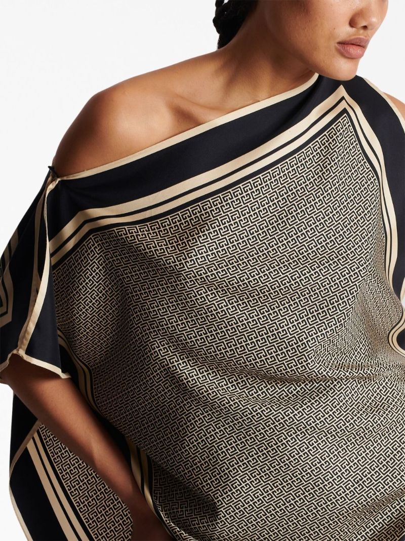 Black Asymmetric Monogram Silk Top