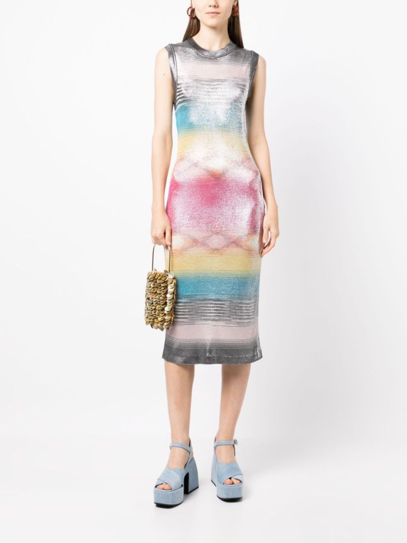 Multicolour Metallic Striped Knitted Dress