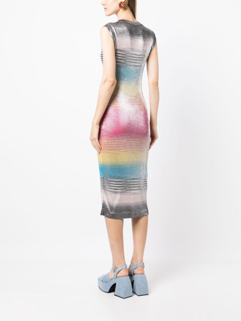 Multicolour Metallic Striped Knitted Dress