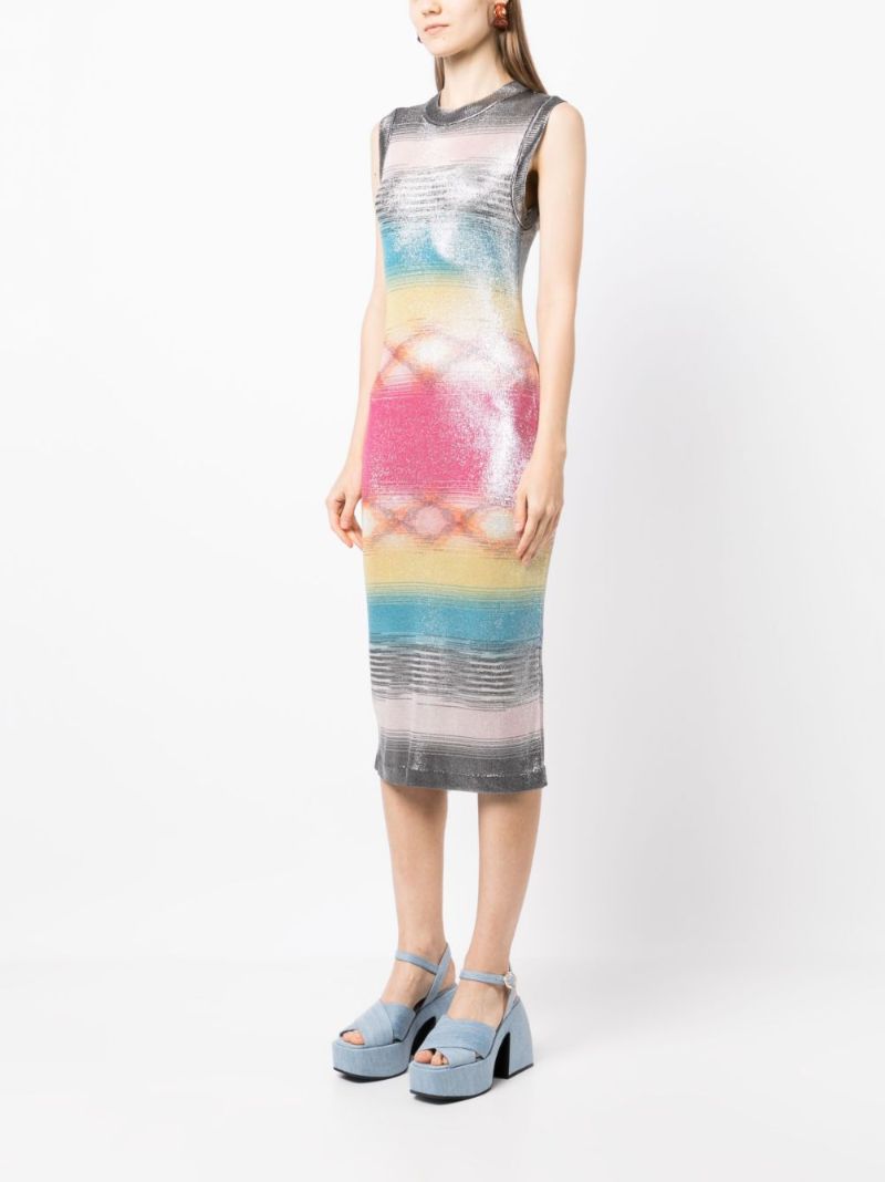 Multicolour Metallic Striped Knitted Dress