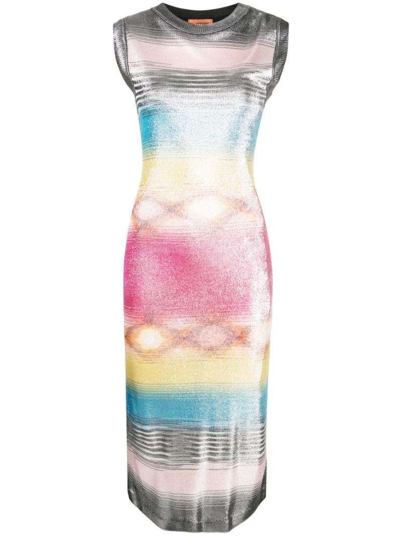 Multicolour Metallic Striped Knitted Dress