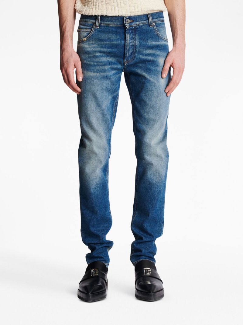 Blue Distressed Effect Denim Jeans