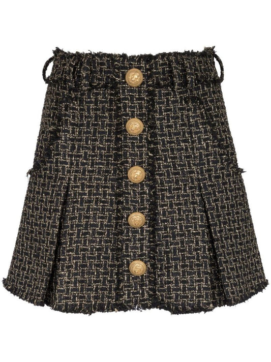 Black Tweed Pleated Mini Skirt