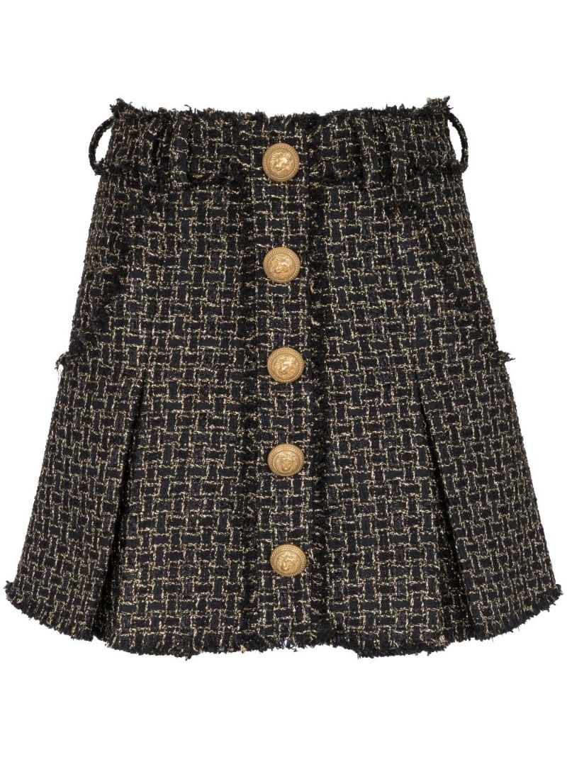 Black Tweed Pleated Mini Skirt