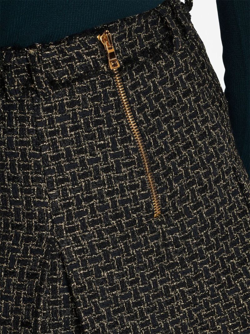 Black Tweed Pleated Mini Skirt