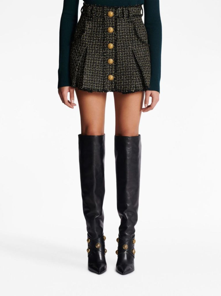 Black Tweed Pleated Mini Skirt