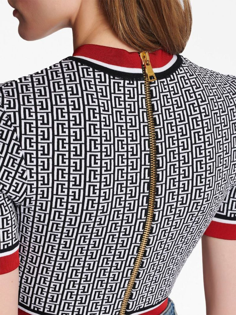 Black Monogram Cropped Knit Top