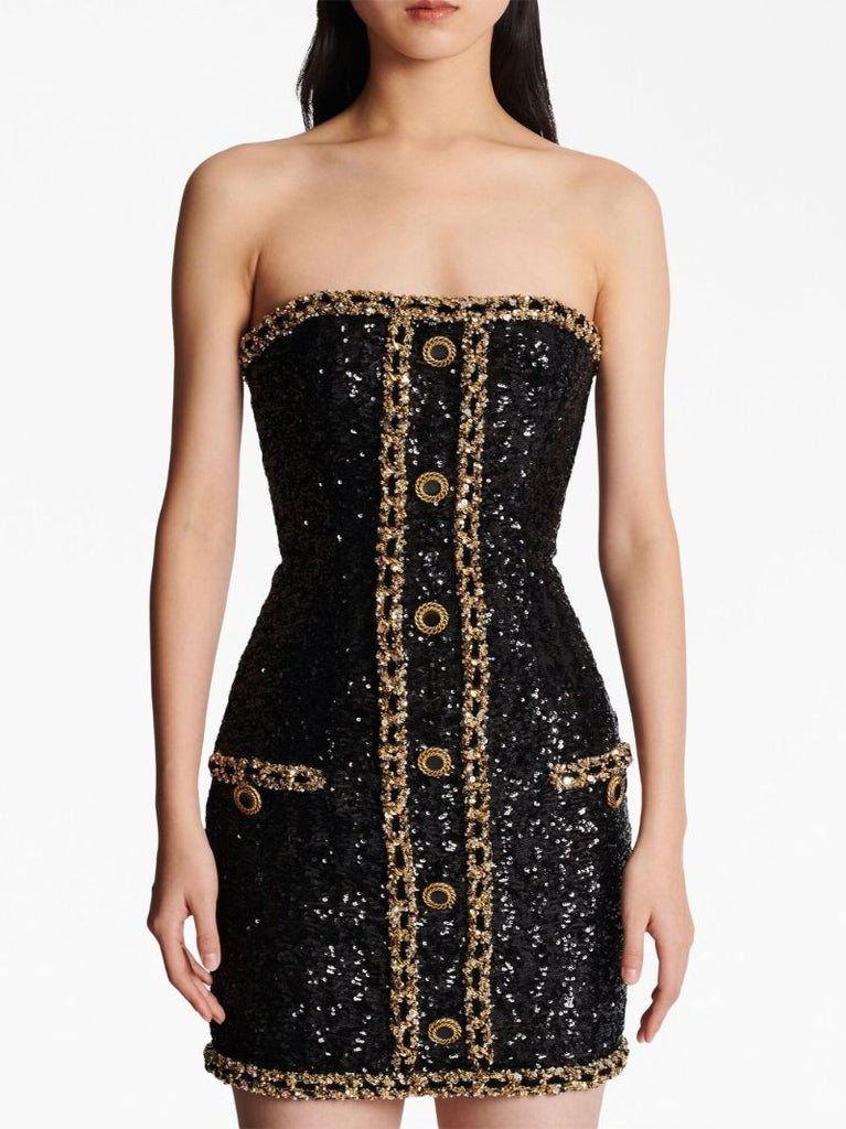 Black Sequin Bustier Mini Dress