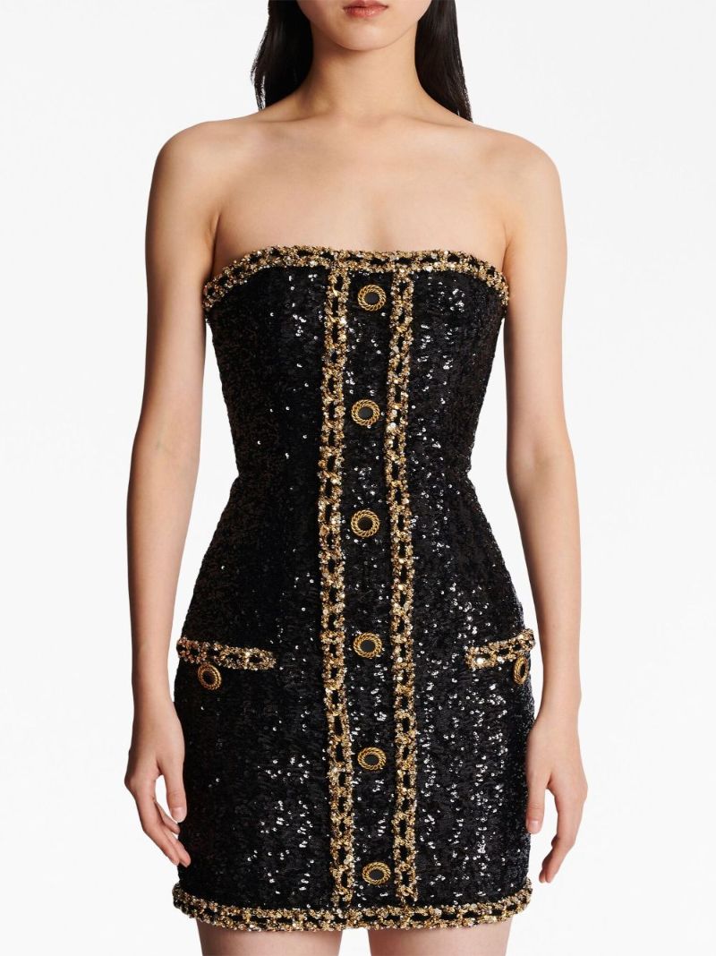 Black Sequin Bustier Mini Dress
