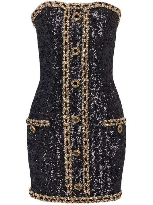Black Sequin Bustier Mini Dress