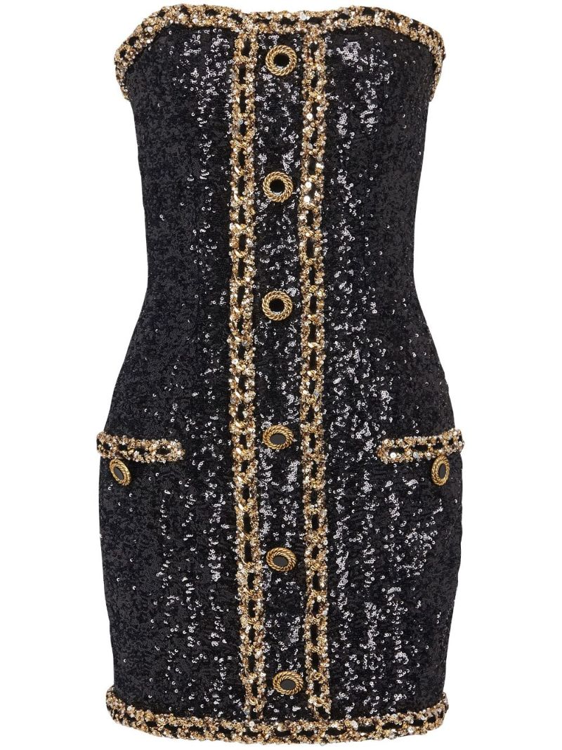 Black Sequin Bustier Mini Dress