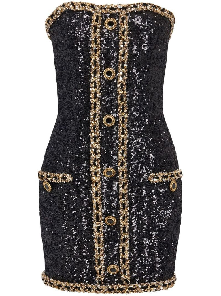 Black Sequin Bustier Mini Dress