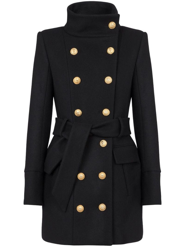 Black Double Breasted Wool Coat
