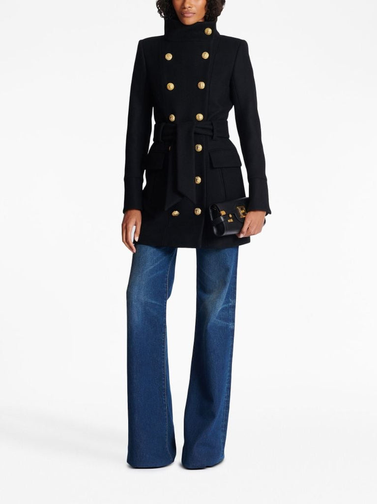 Black Double Breasted Wool Coat