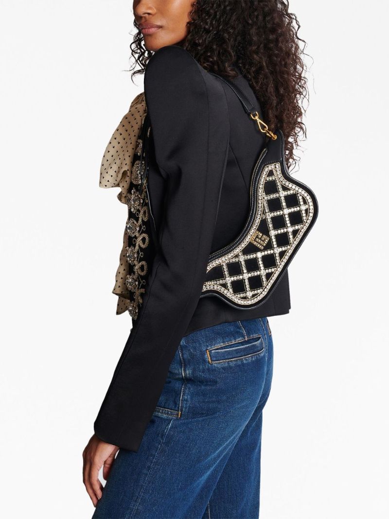Black Blaze Crystal Embellished Velvet Shoulder Bag