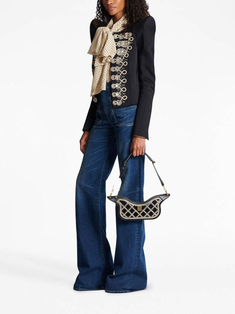 Black Blaze Crystal Embellished Velvet Shoulder Bag