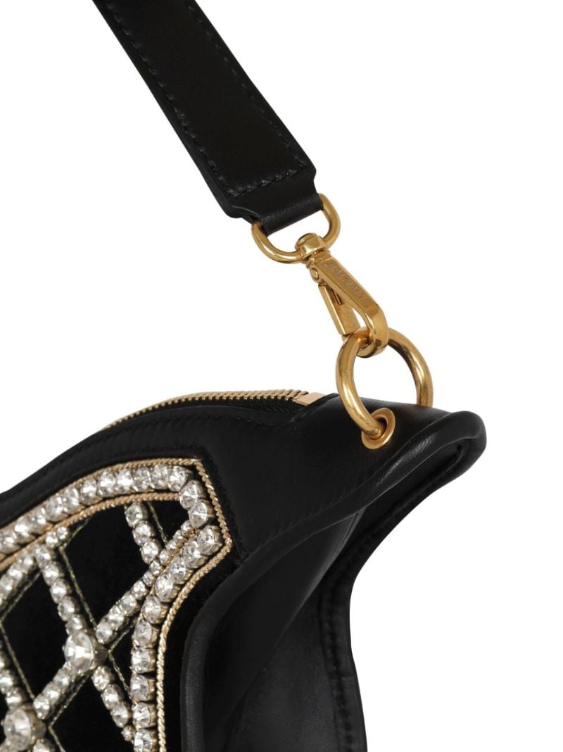 Black Blaze Crystal Embellished Velvet Shoulder Bag