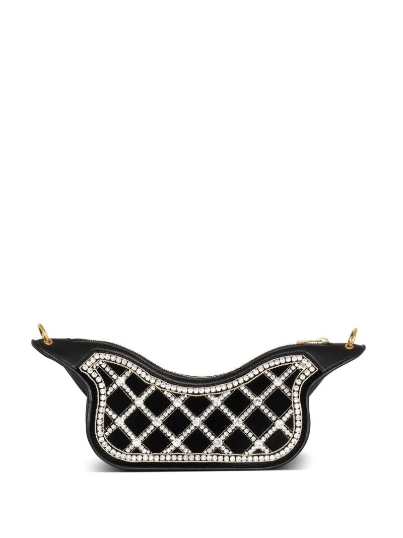 Black Blaze Crystal Embellished Velvet Shoulder Bag