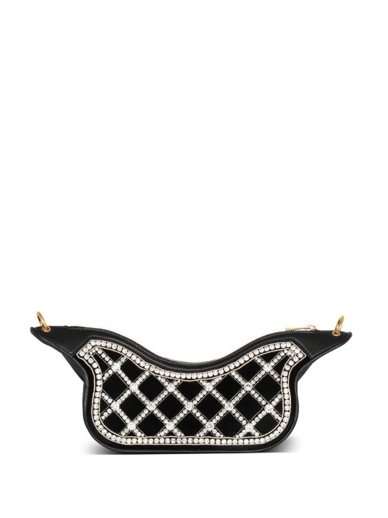 Black Blaze Crystal Embellished Velvet Shoulder Bag