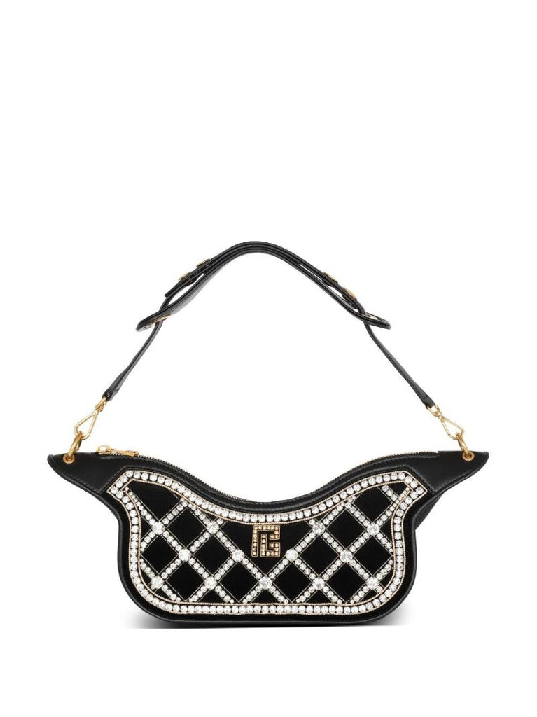 Black Blaze Crystal Embellished Velvet Shoulder Bag