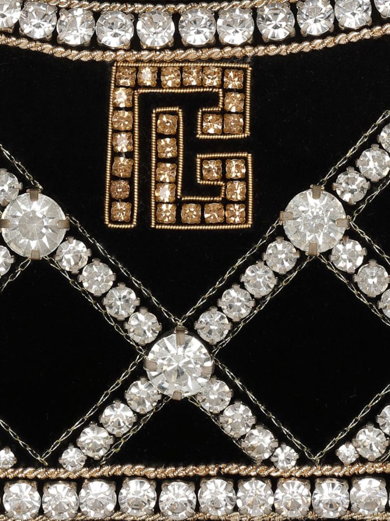 Black Blaze Crystal Embellished Velvet Shoulder Bag
