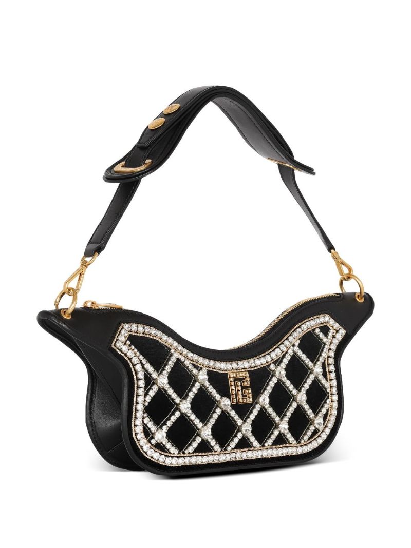 Black Blaze Crystal Embellished Velvet Shoulder Bag