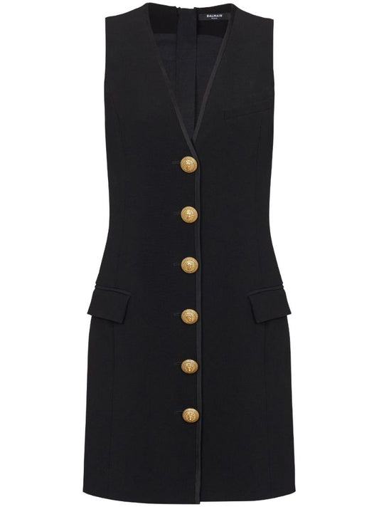 Black Sleeveless Button Front Mini Dress