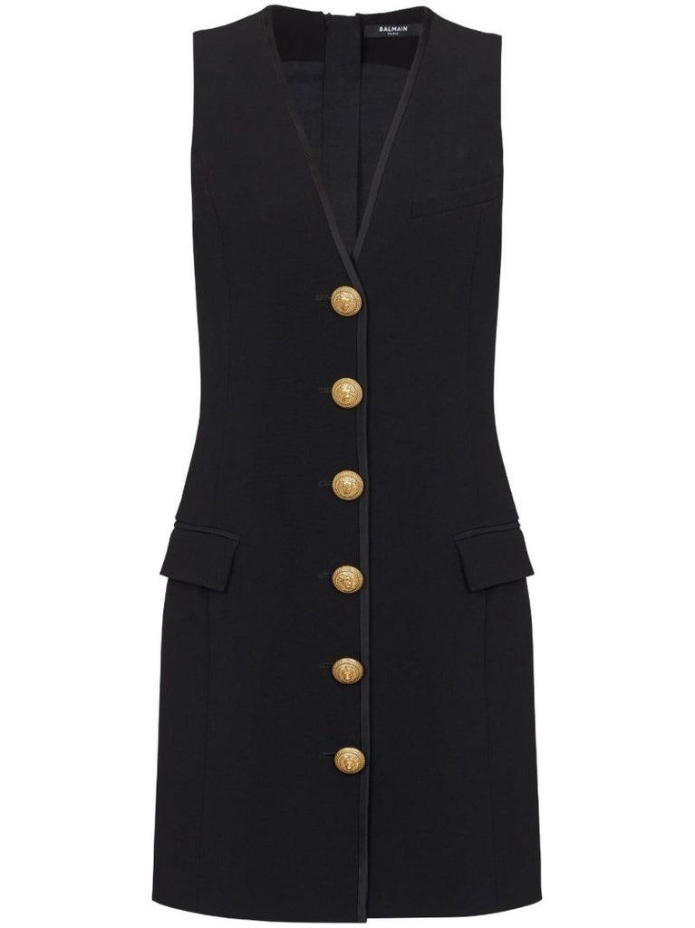Black Sleeveless Button Front Mini Dress