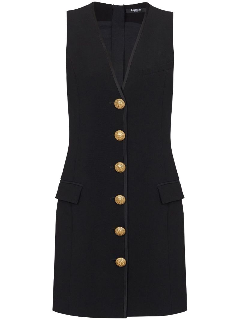 Black Sleeveless Button Front Mini Dress